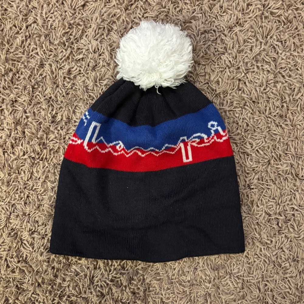 Champion Black and Blue Knit Hat with Pom-Pom